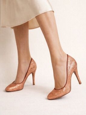 J.Crew Rose Gold Glitter Heels Pumps Stiletto Party Wedding Size 6